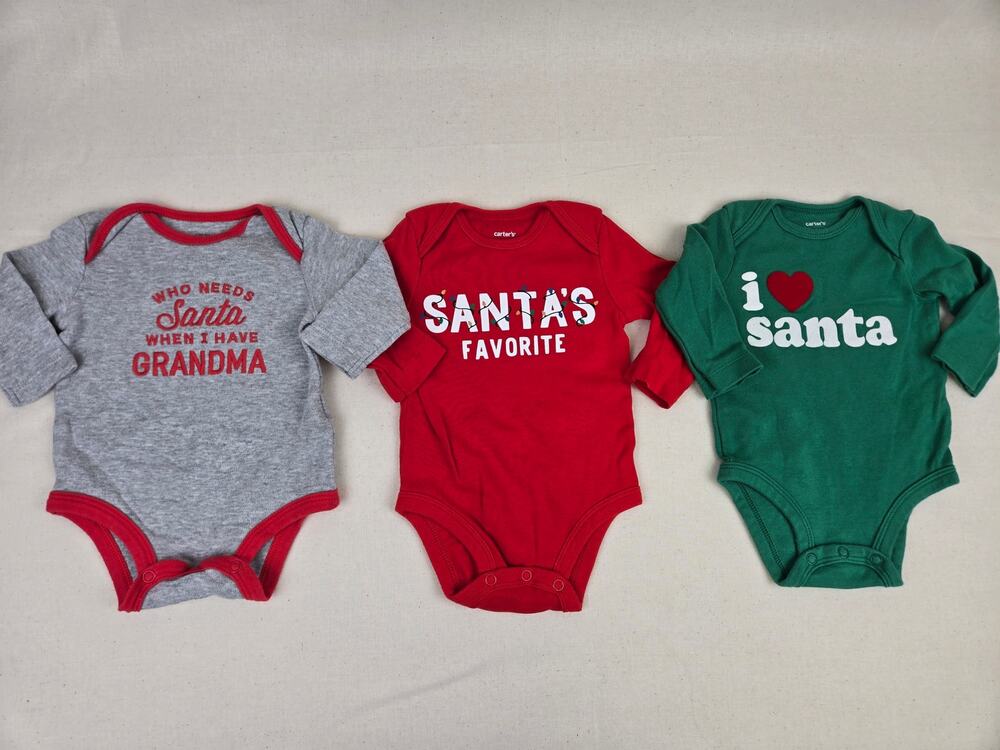 3 Carter's Santa Christmas Bodysuits 3 months 3m baby girl baby boy